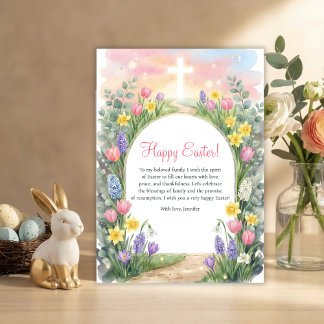 Easter Christian Blessings Cross Spring Flowers Feestdagenkaart