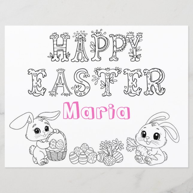 Easter Coloring Activity Sheet met aangepaste naam (Voorkant)