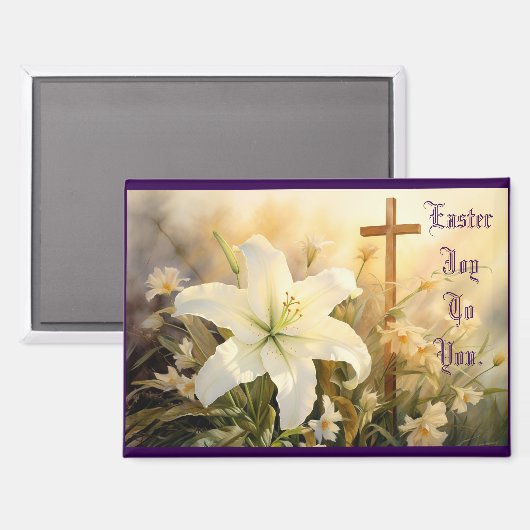 Easter Cross With Lilies Magnet Magneet (Voorkant / Achterkant)