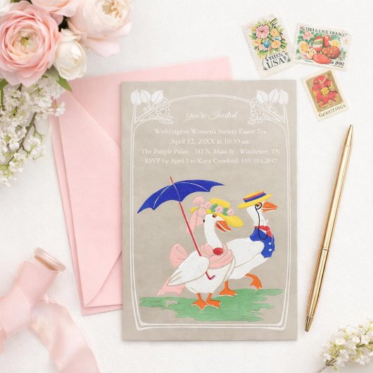 Easter Duck Invitation - Tea Party or Brunch Kaart