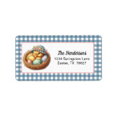 Easter Duckling with Eggs on Blue Gingham Plaid Etiket (Voorkant)