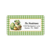 Easter Ducks Easter Egg & Flowers on Green Gingham Etiket (Voorkant)