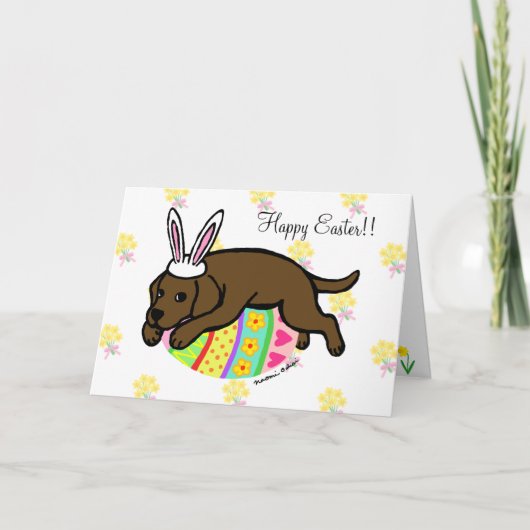Easter Egg Chocolate Labrador Cartoon Feestdagen Kaart (Voorkant)