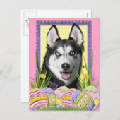 Easter Egg Cookies - Siberian Husky Feestdagenkaart (Voorkant / Achterkant)