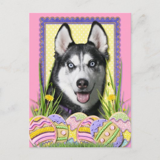Easter Egg Cookies - Siberian Husky Feestdagenkaart (Voorkant)