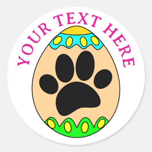 Easter Egg Dog Paw Print Custom Text Ronde Sticker (Voorkant)