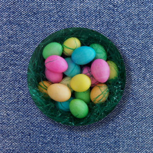 Easter Egg Faux Grass Nest Foto Ronde Button 3,2 Cm