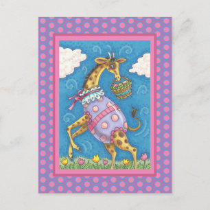 EASTER EGG GIRAFFE & TULIPS, CARTE POSTALE PRINTEM