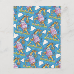 EASTER EGG GIRAFFE & TULIPS, CARTE POSTALE PRINTEM