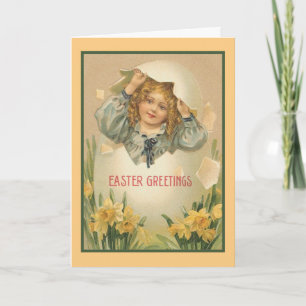 Easter Egg Girl Wenskaart Feestdagen Kaart