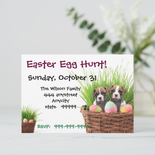 Easter Egg Hunt Boxer Dog - uitnodiging (Staand voorkant)