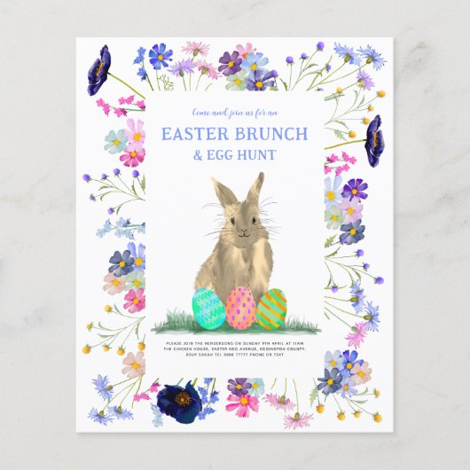 Easter Egg Hunt Brunch Bunny Floral Budget Flyer (Voorkant)
