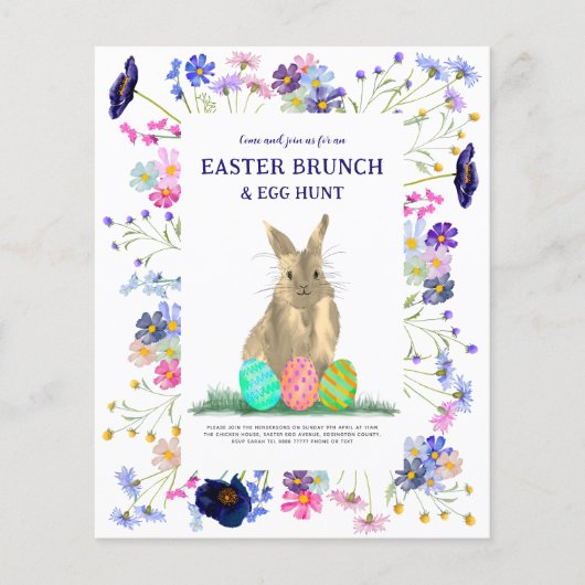 Easter Egg Hunt Brunch Bunny Floral Budget Flyer (Voorkant)
