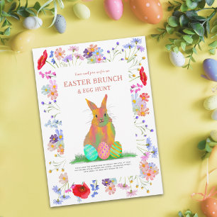 Easter Egg Hunt en Brunch Bloemenkonijn Uitnodiging Briefkaart