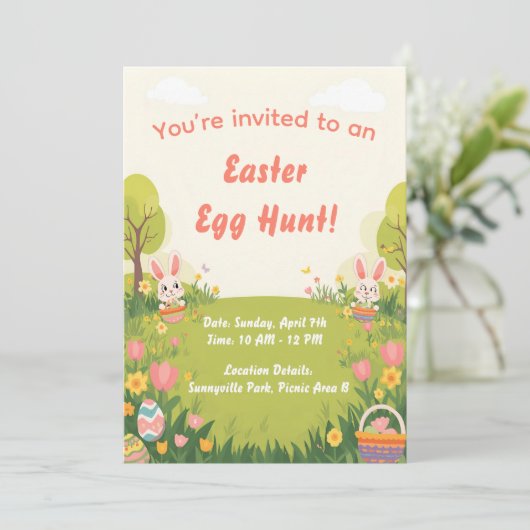 Easter Egg Hunt Invitation – Cute Spring invite (Debout devant)