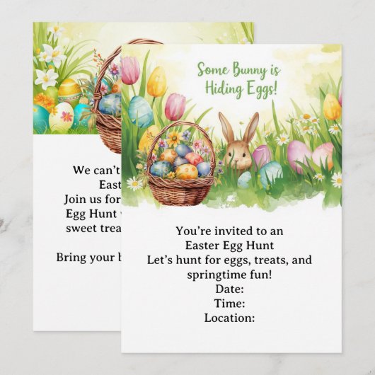 Easter Egg Hunt Invitation – Spring Easter Party (Devant / Derrière)