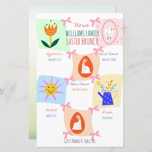 Easter Egg Hunt Wavy Checkerboard Brunch Menu (Voorkant / Achterkant)