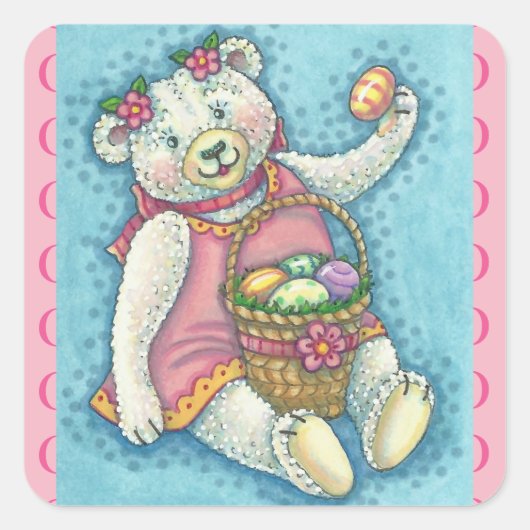 EASTER EGG TEDDDY OURS STICKERS Feuille Carré (Devant)