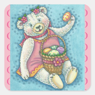 EASTER EGG TEDDDY OURS STICKERS Feuille Carré