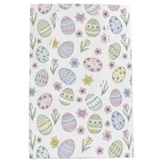 Easter Eggs and Flowers Pastel Colors Medium Cadeauzakje (Voorkant)