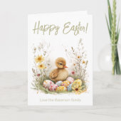 Easter Eggs Duckling Daisies Flowers Holiday Kaart (Voorkant)