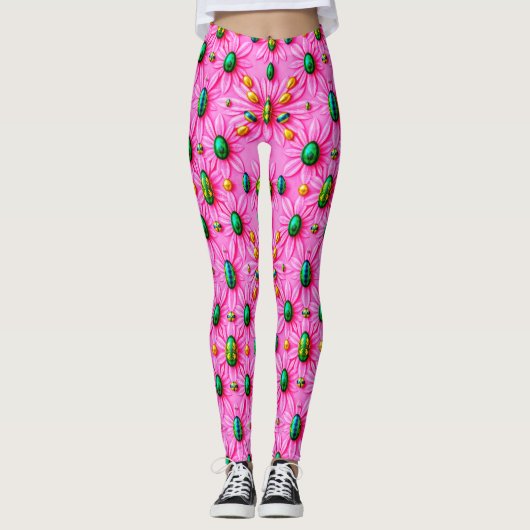EASTER EGGS ~ Floral Pink 3D ~  Leggings (Devant)