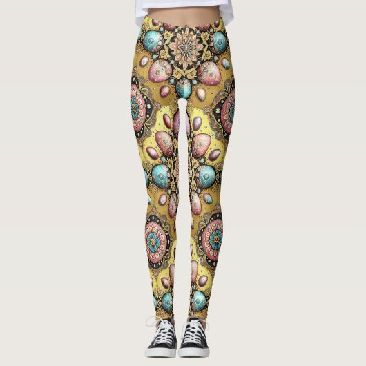EASTER EGGS ~ Gold Blue Pink 3D~ Leggings (Devant)