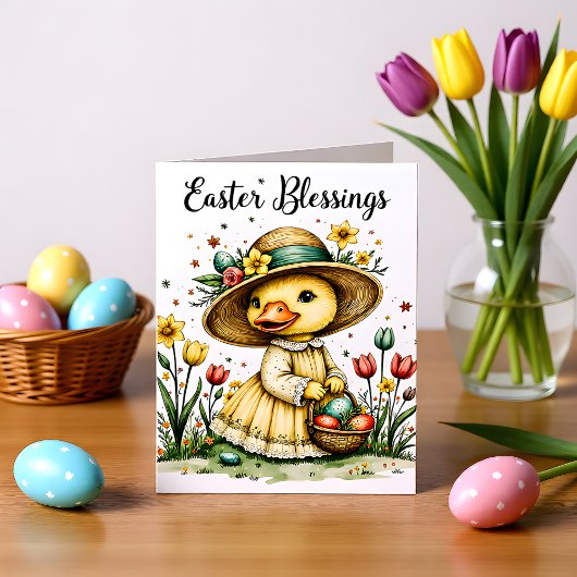 Easter, Floral Duck Greeting & Note Card