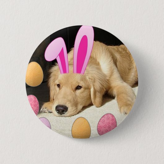 Easter Golden Retriever Ronde Button 5,7 Cm (Voorkant)