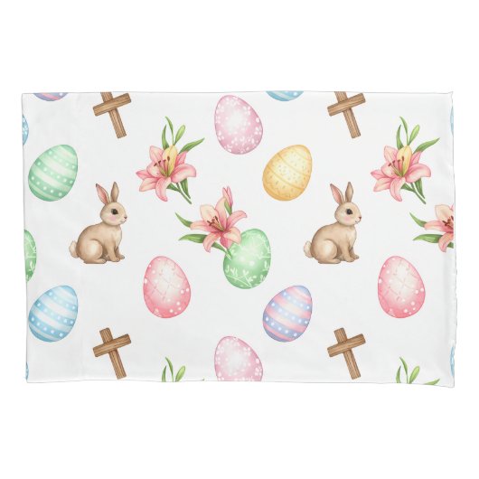 Easter Grace – Seamless Pastel Bunny & Cross Patte Kussensloop (Voorkant)
