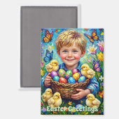 ~ EASTER GREETINGS ~ Child Chicks Eggs ~ Magnet (Recto/Verso)
