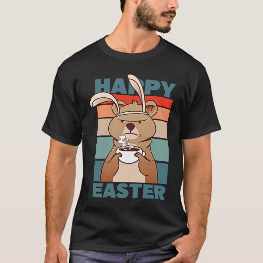 Easter Grumpy Bear with Rabbit Ear drinks Coffee T-shirt (Voorkant)