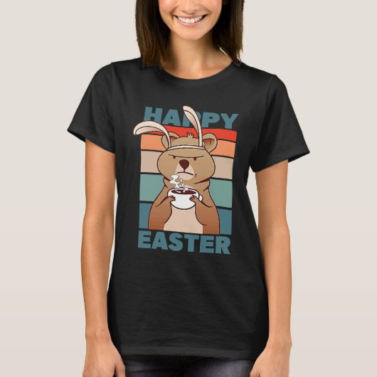 Easter Grumpy Bear with Rabbit Ear drinks Coffee T-shirt (Voorkant)