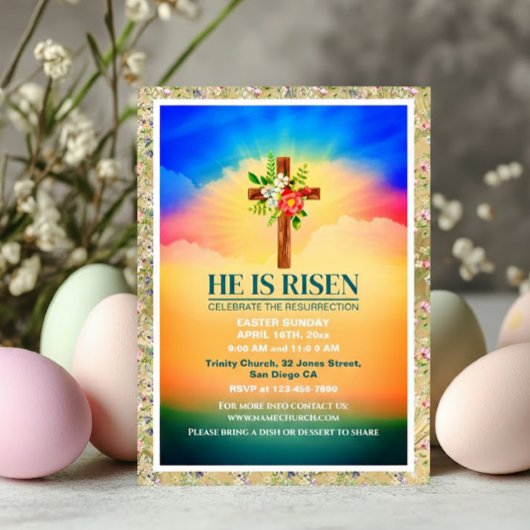 EASTER He Is Risen CHURCH SERVICES Customized Aankondiging