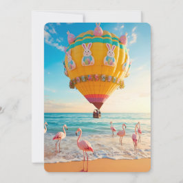 Easter Hot Air Balloon and Flamingos on Beach Feestdagenkaart