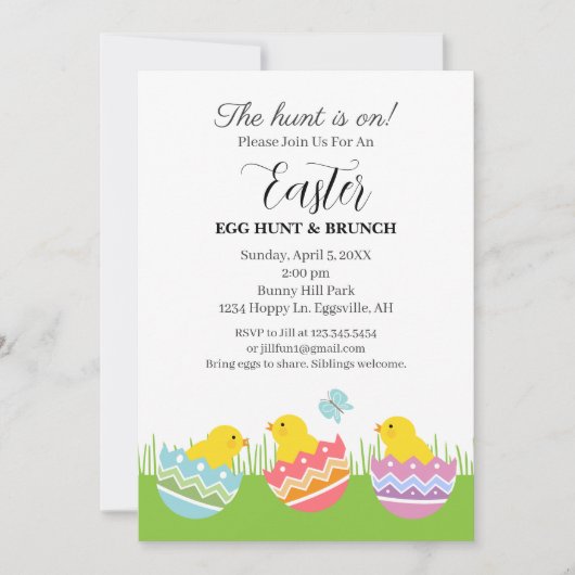 Easter Invitation Chicks with eggs cute  (Devant)