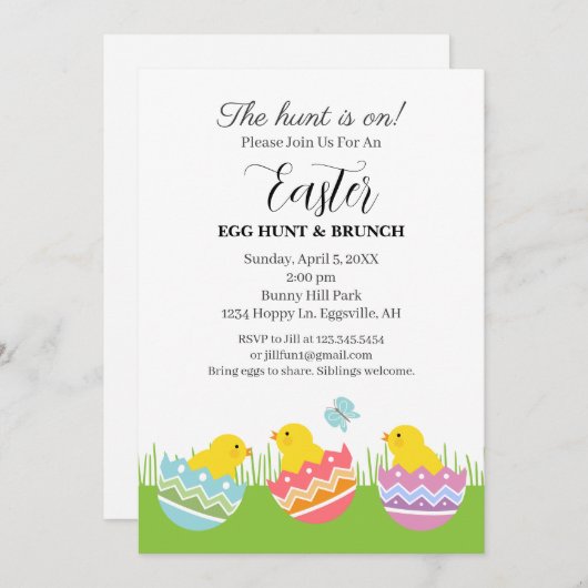 Easter Invitation Chicks with eggs cute  (Devant / Derrière)