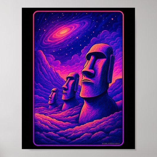Easter Island Moai Heads - Rapa Nui Alien Galaxy A Poster (Voorkant)