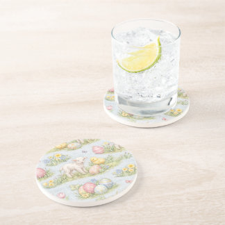 Easter Lamb And Chick Watercolor Floral Spring Zandsteen Onderzetter