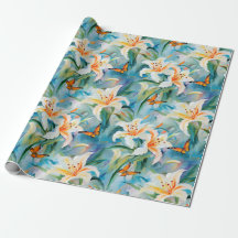Easter lilies and butterflies in bluish tone