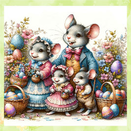 Easter Mouse Familie Springtime Vakantie Fun Vierkante Sticker