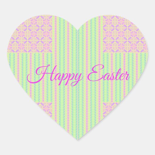 Easter Pastel Cross Heart Stickers - Happy Easter (Voorkant)