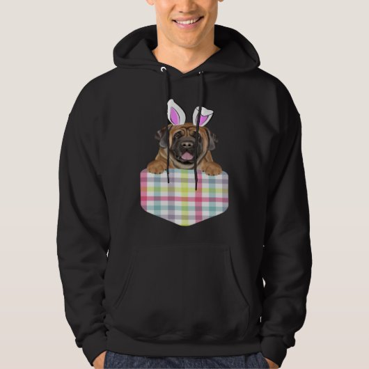 Easter Plaid Mastiff Bunny Dog In Pocket Hoodie (Voorkant)