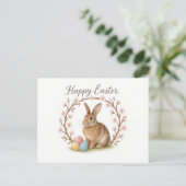 Easter Rabbit and Cherry Blossom Wreath  Briefkaart (Staand voorkant)