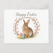 Easter Rabbit and Cherry Blossom Wreath  Briefkaart (Voorkant)