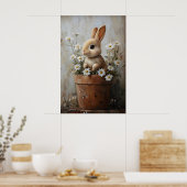 Easter Rabbit Bunny In Flower Pot Print, Rustic Poster (Keuken)