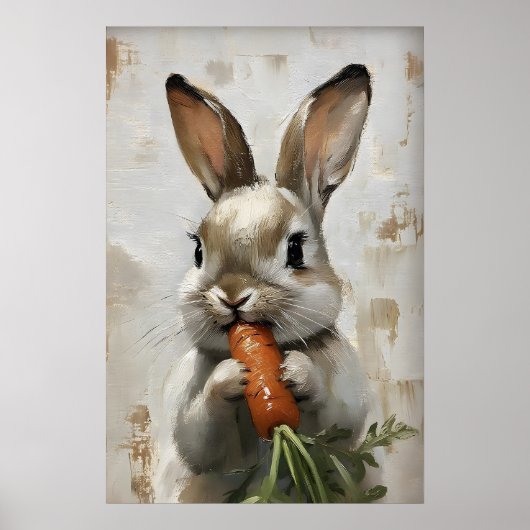 Easter Rabbit Carrot Print, Spring Bunny Poster (Voorkant)