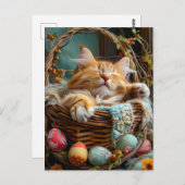 Easter Season Cute Cat Sleeping in Wicker Basket Briefkaart (Voorkant / Achterkant)