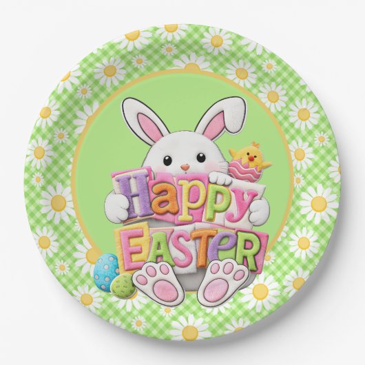 Easter Spring Daisy Bunny Papieren Bordje (Voorkant)