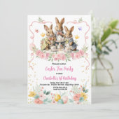 Easter Tea Girl Anniversaire Fête Bunny Invitation (Debout devant)